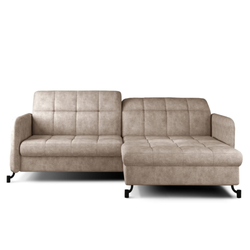Ecksofa LORA Couch Schlaffunktion mit Bettkasten Ziernähte Beige Rechts