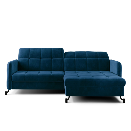 Ecksofa LORA Couch Schlaffunktion mit Bettkasten Ziernähte Blau Rechts