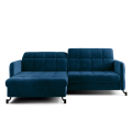 Ecksofa LORA Couch Schlaffunktion mit Bettkasten Ziernähte Blau Links