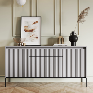 Kommode TREND zweitürige TR-01 mit drei Schubladen und LED Beleuchtung Grau