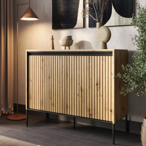 Kommode TREND zweitürige TR-02 mit LED Beleuchtung Eiche Artisan