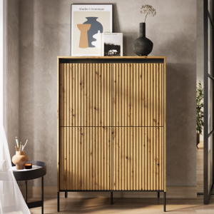 Kommode TREND viertürig TR-03 mit LED Beleuchtung Eiche Artisan