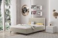 Bett MILY mit Bettkasten Polsterbett Kopfteil mit Nähten Metallfüße, Creme