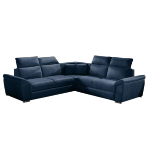 Ecksofa FIDELIA mit Schlaffunktion und Bettkasten Couch Verstellbare Kopfstützen, Dunkelblau