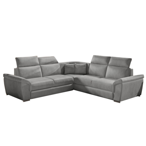 Ecksofa FIDELIA mit Schlaffunktion und Bettkasten Couch Verstellbare Kopfstützen, Grau