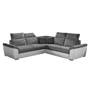 Ecksofa FIDELIA mit Schlaffunktion und Bettkasten Couch Verstellbare Kopfstützen, Hellgrau + Dunkelgrau (Monolith 84 + 97)