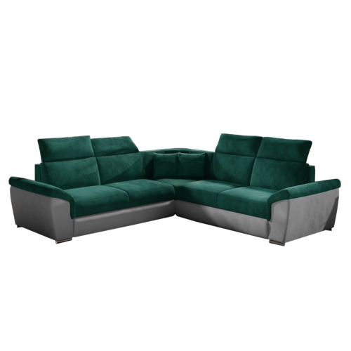 Ecksofa FIDELIA mit Schlaffunktion und Bettkasten Couch Verstellbare Kopfstützen, Flaschengrün + Hellgrau (Monolith 37 + 84).png