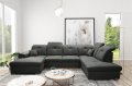 Ecksofa DAVIO U mit Schlaffunktion und Bettkasten und verstellbare Kopfstützen, Schwarz