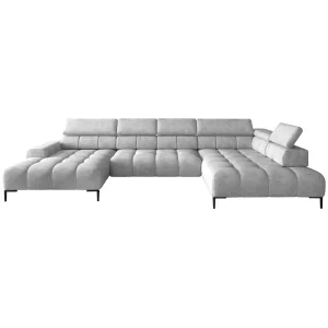 Ecksofa PLAZA XL mit Relaxfunktion und Sitztiefenverstellung Elektrisch Sofa, Hellgrau (Salvador 13)