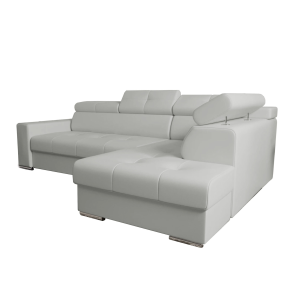 Ecksofa MARGO I Ledersofa 265×185 cm Schlaffunktion Bettkasten, Hellgrau (U-24)