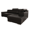 Ecksofa MARGO I Ledersofa mit Schlaffunktion und Bettkasten, Schwarz