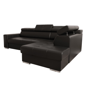 Ecksofa MARGO I Ledersofa 265×185 cm Schlaffunktion Bettkasten, Schwarz (K-70)
