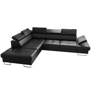 Ecksofa GALAXY Ledersofa 225x280 cm Schlaffunktion Bettkasten, Schwarz (K-70)