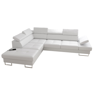 Ecksofa GALAXY Ledersofa 225x280 cm Schlaffunktion Bettkasten, Weiß (L-1)