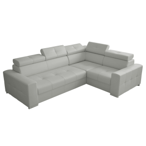 Ecksofa MARGO II Ledersofa 270×197 cm Schlaffunktion Bettkasten, Hellgrau (U-24)
