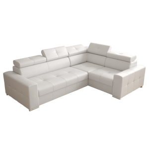 Ecksofa MARGO II Ledersofa 270×197 cm Schlaffunktion Bettkasten, Weiß (L-1)