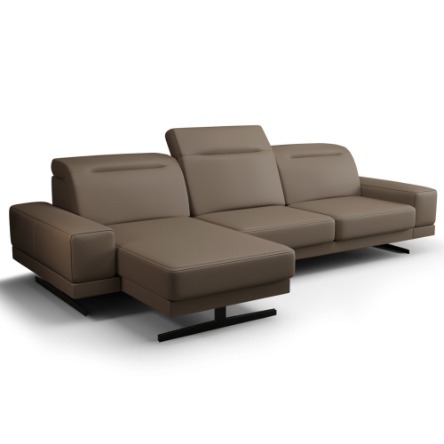 Fiore Mini Ecksofa – Modernes Ledersofa mit verstellbaren Kopfstützen und 16 cm hohen Füßen, Ledersofa Mokka (U-18)