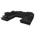 Ecksofa Leder GALAXY MAX I Ledersofa 280x350x225 cm Schlaffunktion und zwei Bettkasten, Schwarz (K-70)