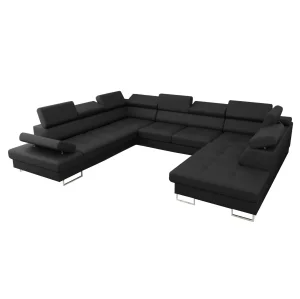 Ecksofa Leder GALAXY MAX I Ledersofa 280x350x225 cm Schlaffunktion und zwei Bettkasten, Schwarz (K-70)