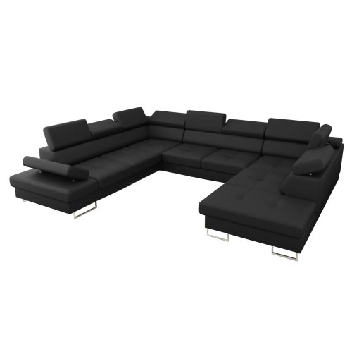 Ecksofa Leder GALAXY MAX I Ledersofa 280x350x225 cm Schlaffunktion und zwei Bettkasten, Schwarz (K-70)