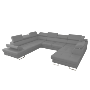 Ecksofa Leder GALAXY MAX I Ledersofa 280x350x225 cm Schlaffunktion und zwei Bettkasten, Hellgrau (U-24)