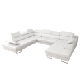 Ecksofa Leder GALAXY MAX I Ledersofa 280x350x225 cm Schlaffunktion und zwei Bettkasten, Weiß D-1