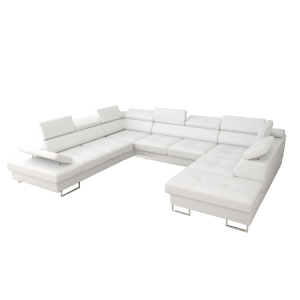 Ecksofa Leder GALAXY MAX I Ledersofa 280x350x225 cm Schlaffunktion und zwei Bettkasten, Weiß (L-1)