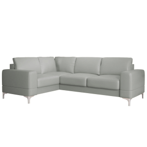 Ecksofa Leder ARIA II Ledersofa L-Form 250×185 Schlaffunktion und Bettkasten, Hellgrau (U-24)