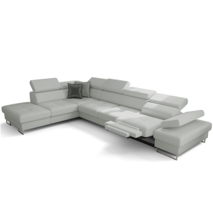 Ecksofa GALAXY RELAX Ledersofa 225×350 cm Schlaffunktion Bettkasten Relaxfunktion, Hellgrau (U-24)
