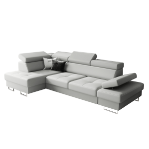 Ecksofa GALAXY MINI Ledersofa 170x280 cm Schlaffunktion Bettkasten einstellbar, Hellgrau (U-24)