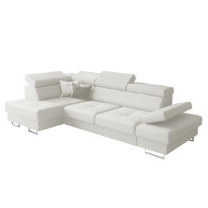 Ecksofa GALAXY MINI Ledersofa 170x280 cm Schlaffunktion Bettkasten einstellbar, Weiß (L-1)