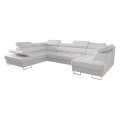 Ecksofa Echtes Leder GALAXY MAX II U-Form 215x350 Schlaffunktion Weiß (L-1)