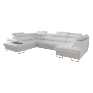 Ecksofa Echtes Leder GALAXY MAX II U-Form 215x350 Schlaffunktion, Weiß (L-1)