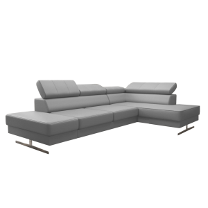 Ecksofa EMPORIO MINI aus Leder 300x180 cm – Ledersofa mit verstellbaren Kopfstützen, modernes Design, verschiedene Fußvarianten, Hellgrau (U-24)