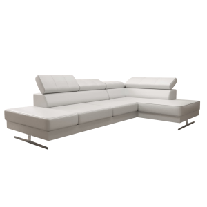 Ecksofa EMPORIO MINI aus Leder 300x180 cm – Ledersofa mit verstellbaren Kopfstützen, modernes Design, verschiedene Fußvarianten, Weiß (L-1)