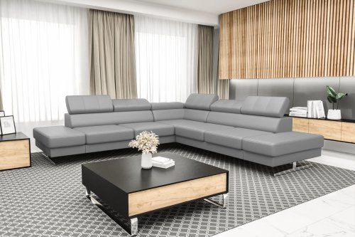 Ecksofa EMPORIO MAX Ledersofa 300×300 cm verstellbare Kopfstützen, Hellgrau (U-24)