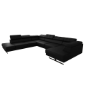 Ecksofa EMPORIO MAX II – Ledersofa 300×350×180 cm mit verstellbaren Kopfstützen, Schwarz (K-70)
