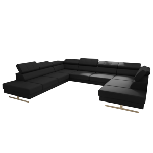 EMPORIO MAX I Ledersofa U-Form 350×300×225 cm – modernes Design & Komfort, Schwarz K-70