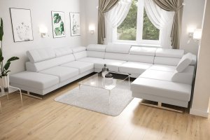 EMPORIO MAX I Ledersofa U-Form 350×300×225 cm – modernes Design & Komfort, Weiß (L-1)