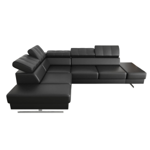 Ecksofa EMPORIO Ledersofa 225×300 cm mit verstellbaren Kopfstützen und Designfüßen, Schwarz (K-70)
