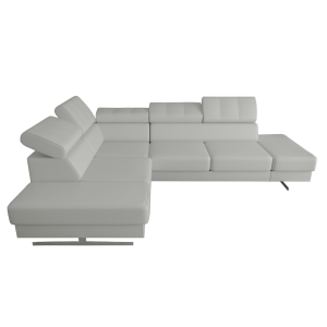Ecksofa EMPORIO Ledersofa 225×300 cm mit verstellbaren Kopfstützen und Designfüßen, Hellgrau (U-24)