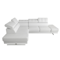 Ecksofa EMPORIO Ledersofa 225×300 cm mit verstellbaren Kopfstützen und Designfüßen, Weiß D-1