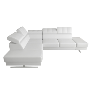 Ecksofa EMPORIO Ledersofa 225×300 cm mit verstellbaren Kopfstützen und Designfüßen, Weiß (L-1)