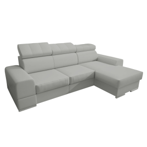 Ecksofa ROYAL MINI aus echtem Leder – 260x160 cm mit Schlaffunktion & Bettkasten, Hellgrau (U-24)