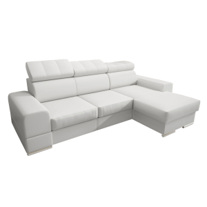 Ecksofa ROYAL MINI aus echtem Leder – 260x160 cm mit Schlaffunktion & Bettkasten, Weiß (L-1)