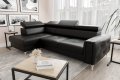 Ledersofa ORION L-Form 255x170 mit Schlaffunktion, Schwarz