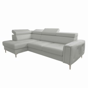 Ledersofa ORION L-Form 255x170 mit Schlaffunktion – Echtleder Eckcouch modern & bequem, Hellgrau (U-24)