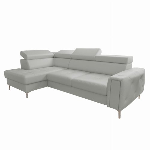 _Ledersofa ORION L-Form 255x170 mit Schlaffunktion – Echtleder Eckcouch modern &amp; bequem, Hellgrau (U-24)
