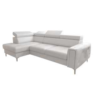Ledersofa ORION L-Form 255x170 mit Schlaffunktion – Echtleder Eckcouch modern & bequem, Weiß