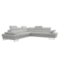Ecksofa Echtleder GALAXY MAX 280x280 cm – Ledersofa L-Form mit Schlaffunktion & Bettkasten, Hellgrau (U-24)